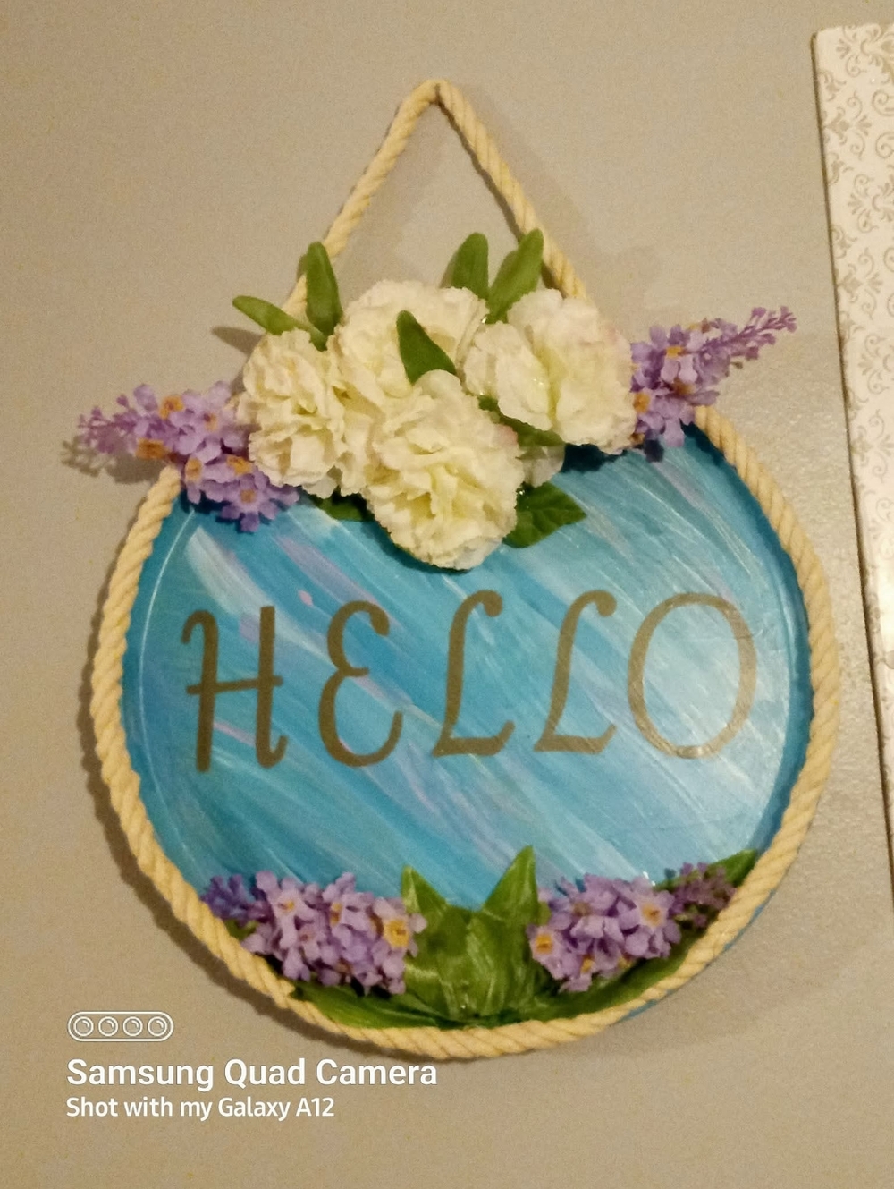 Original Hello Blue Floral Rope Wall Sign